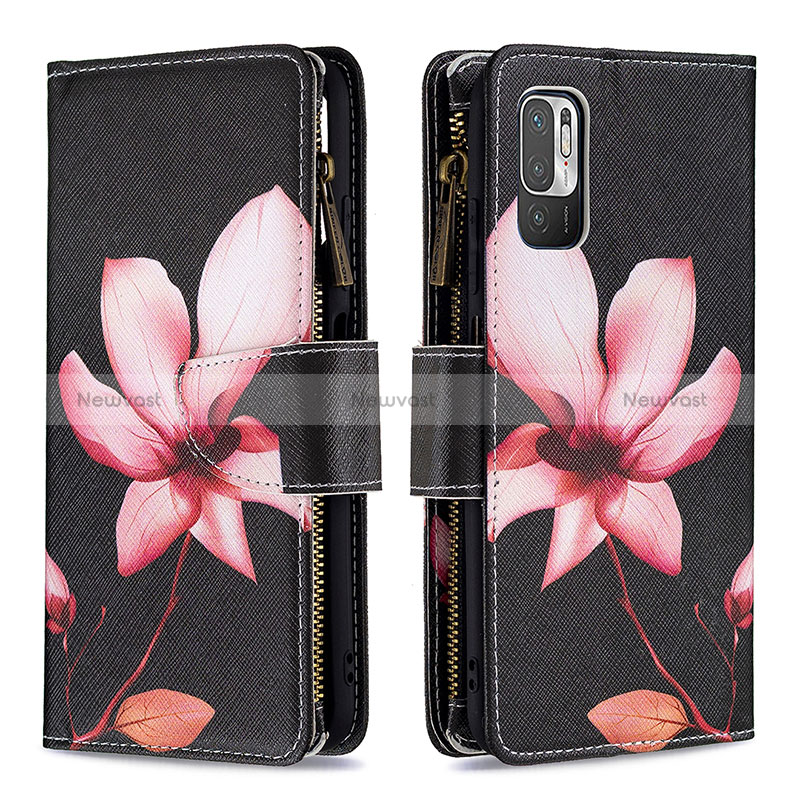 Leather Case Stands Fashionable Pattern Flip Cover Holder B04F for Xiaomi Redmi Note 10T 5G Red