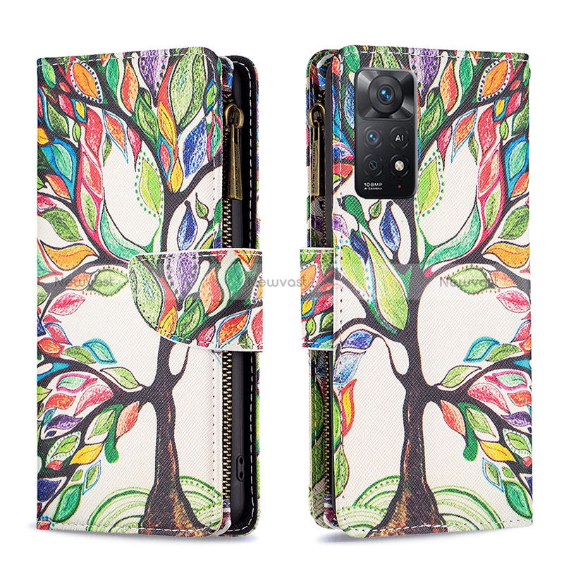 Leather Case Stands Fashionable Pattern Flip Cover Holder B04F for Xiaomi Redmi Note 11 Pro 4G Green