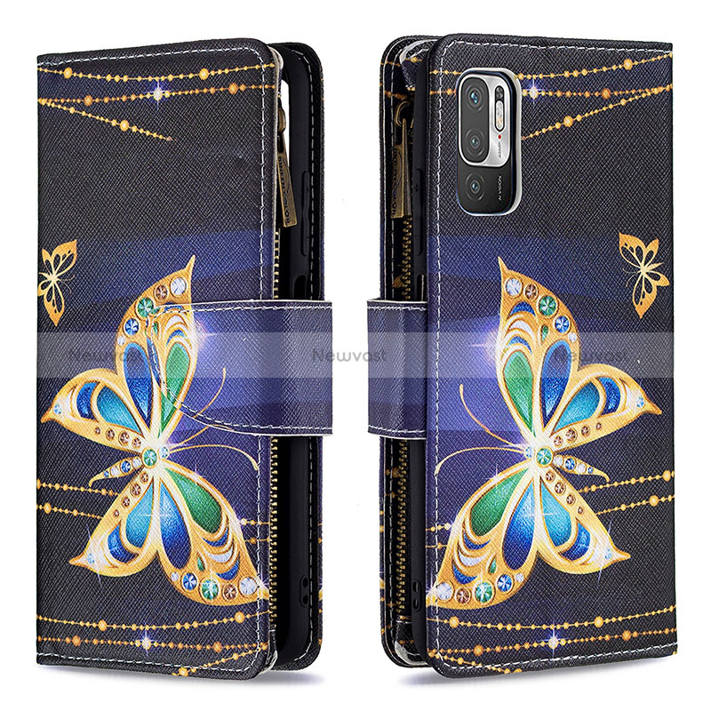 Leather Case Stands Fashionable Pattern Flip Cover Holder B04F for Xiaomi Redmi Note 11 SE 5G Black