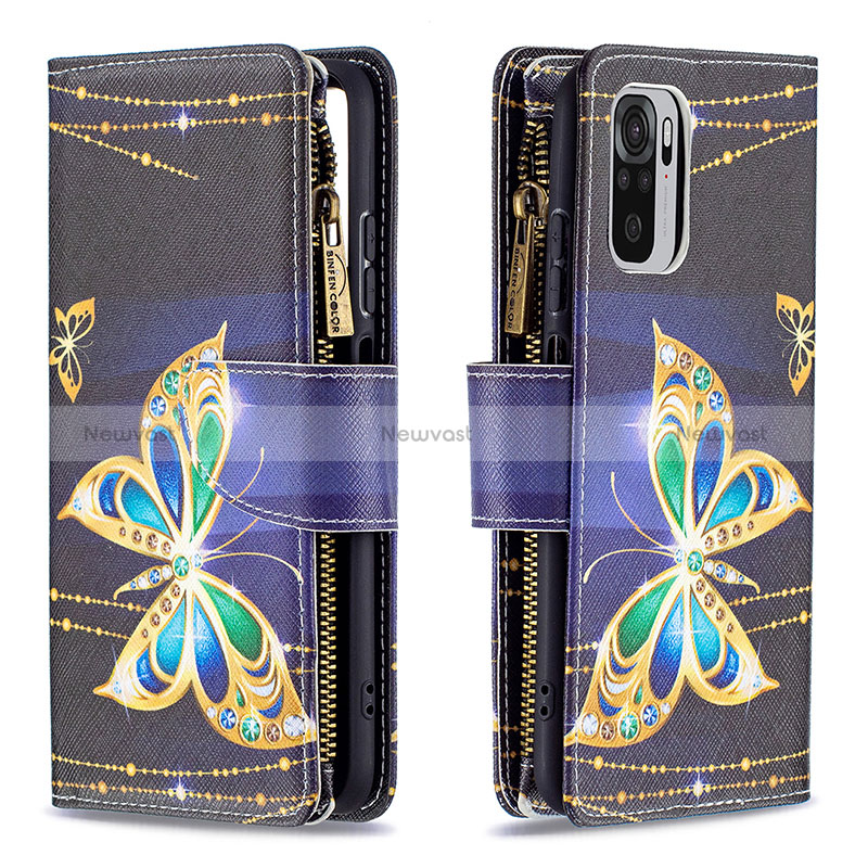 Leather Case Stands Fashionable Pattern Flip Cover Holder B04F for Xiaomi Redmi Note 11 SE India 4G Black