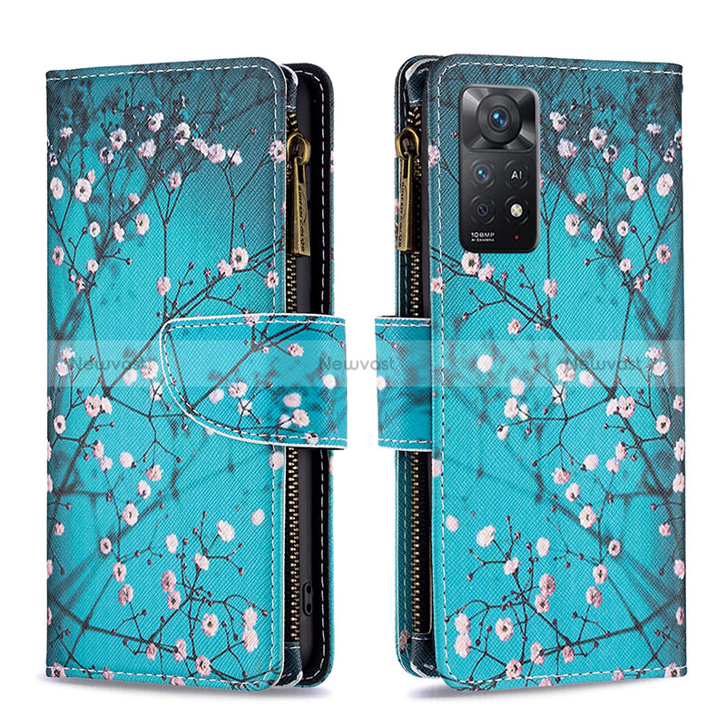 Leather Case Stands Fashionable Pattern Flip Cover Holder B04F for Xiaomi Redmi Note 12 Pro 4G Cyan