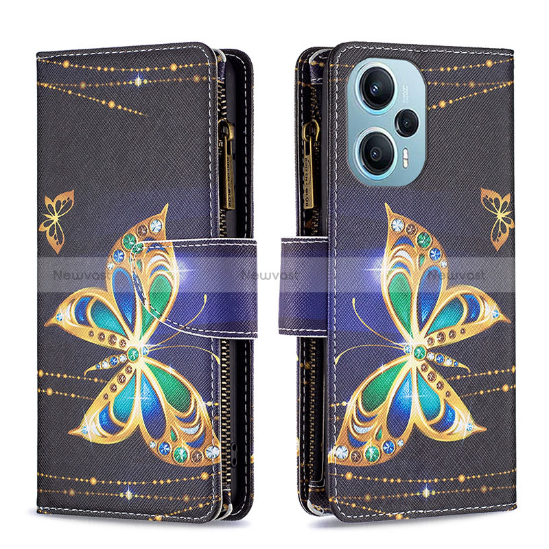 Leather Case Stands Fashionable Pattern Flip Cover Holder B04F for Xiaomi Redmi Note 12 Turbo 5G Black