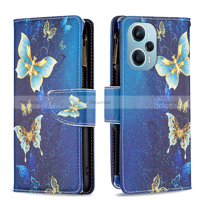 Leather Case Stands Fashionable Pattern Flip Cover Holder B04F for Xiaomi Redmi Note 12 Turbo 5G Blue