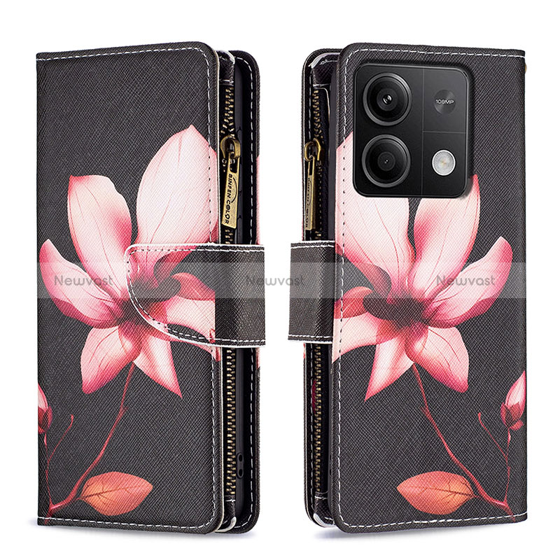 Leather Case Stands Fashionable Pattern Flip Cover Holder B04F for Xiaomi Redmi Note 13 5G Red