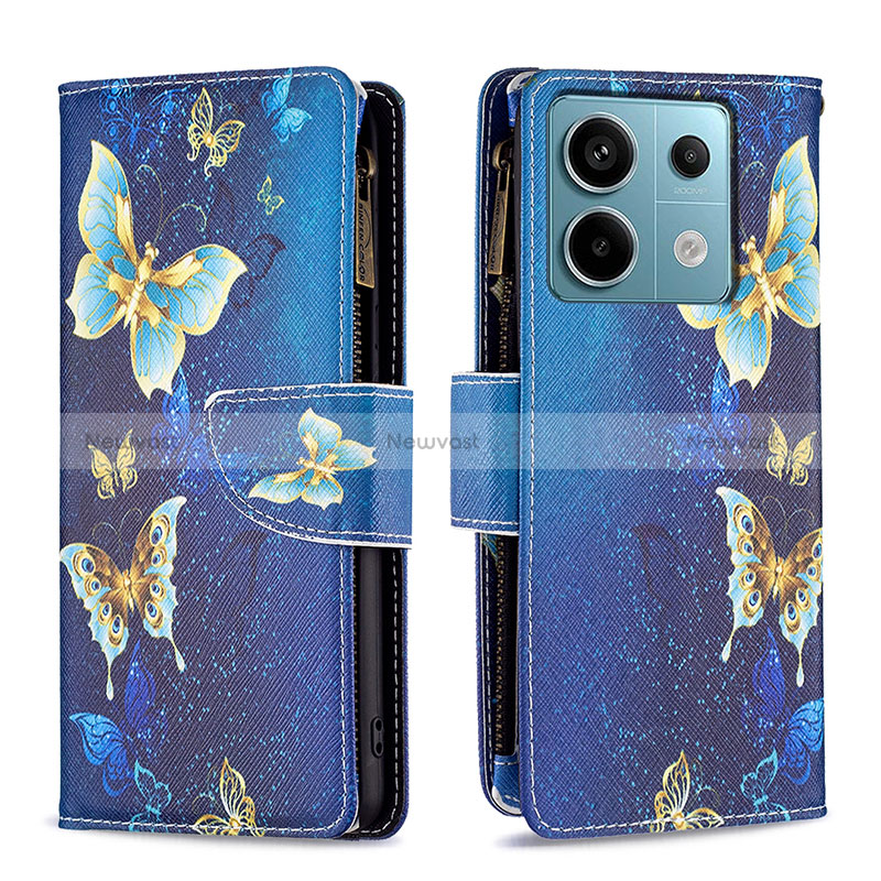 Leather Case Stands Fashionable Pattern Flip Cover Holder B04F for Xiaomi Redmi Note 13 Pro 5G Blue