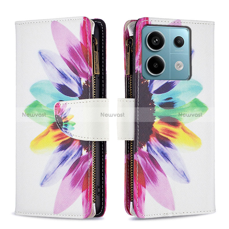 Leather Case Stands Fashionable Pattern Flip Cover Holder B04F for Xiaomi Redmi Note 13 Pro 5G Mixed