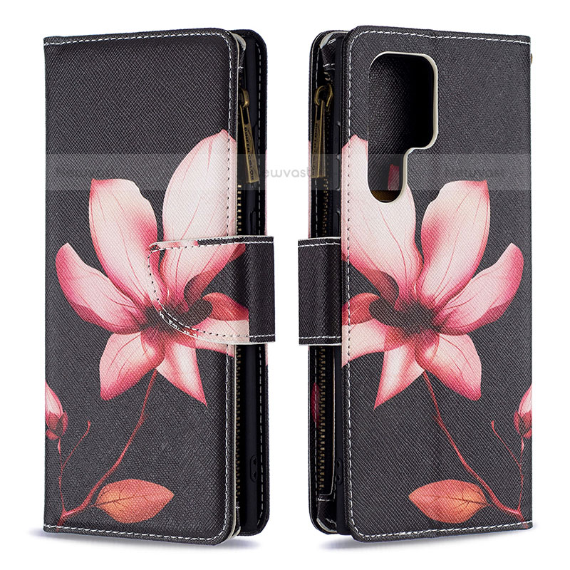 Leather Case Stands Fashionable Pattern Flip Cover Holder B05F for Samsung Galaxy S22 Ultra 5G Brown