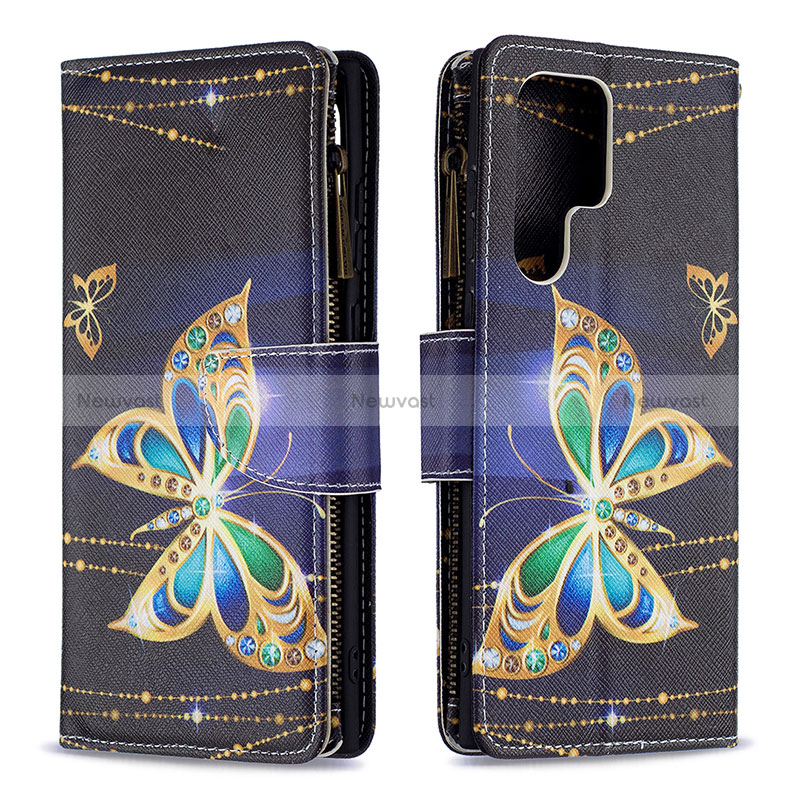 Leather Case Stands Fashionable Pattern Flip Cover Holder B05F for Samsung Galaxy S24 Ultra 5G