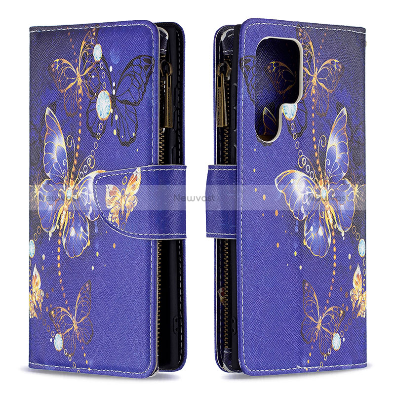 Leather Case Stands Fashionable Pattern Flip Cover Holder B05F for Samsung Galaxy S24 Ultra 5G