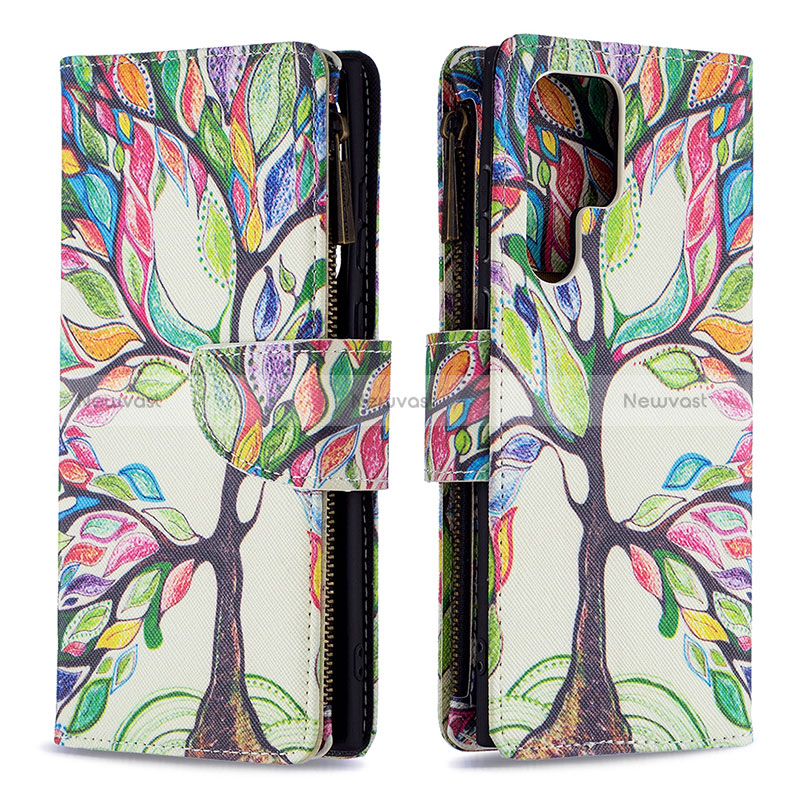 Leather Case Stands Fashionable Pattern Flip Cover Holder B05F for Samsung Galaxy S24 Ultra 5G