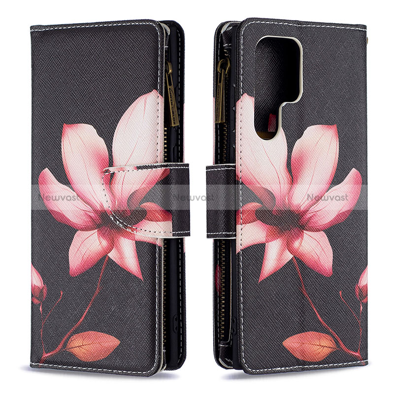 Leather Case Stands Fashionable Pattern Flip Cover Holder B05F for Samsung Galaxy S24 Ultra 5G Brown