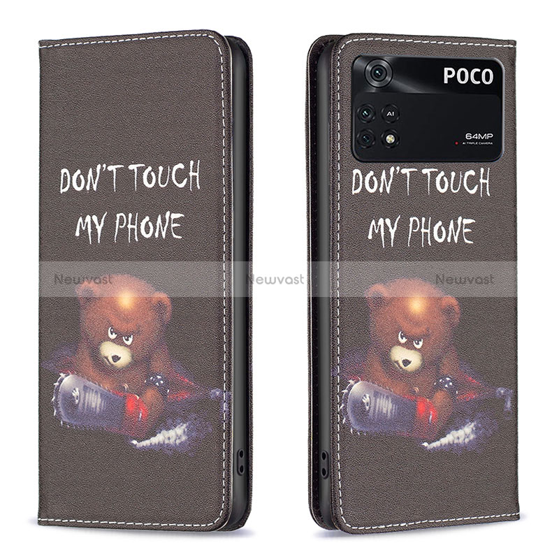 Leather Case Stands Fashionable Pattern Flip Cover Holder B05F for Xiaomi Poco M4 Pro 4G