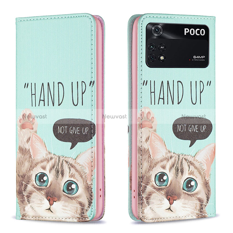 Leather Case Stands Fashionable Pattern Flip Cover Holder B05F for Xiaomi Poco M4 Pro 4G