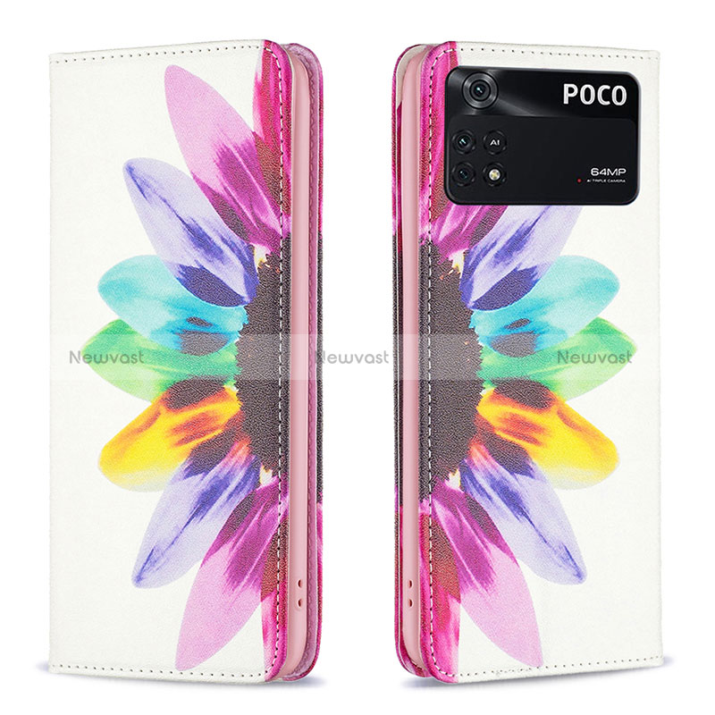 Leather Case Stands Fashionable Pattern Flip Cover Holder B05F for Xiaomi Poco M4 Pro 4G