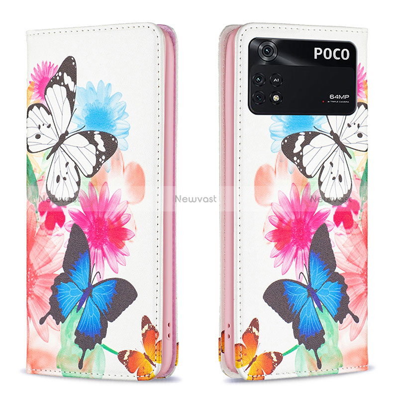 Leather Case Stands Fashionable Pattern Flip Cover Holder B05F for Xiaomi Poco M4 Pro 4G