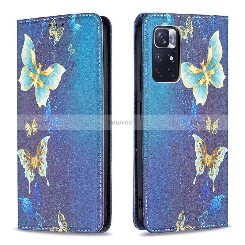 Leather Case Stands Fashionable Pattern Flip Cover Holder B05F for Xiaomi Poco M4 Pro 5G Blue