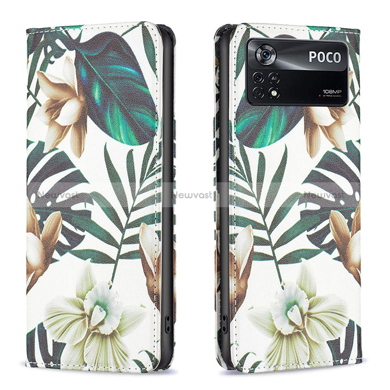 Leather Case Stands Fashionable Pattern Flip Cover Holder B05F for Xiaomi Poco X4 Pro 5G Green