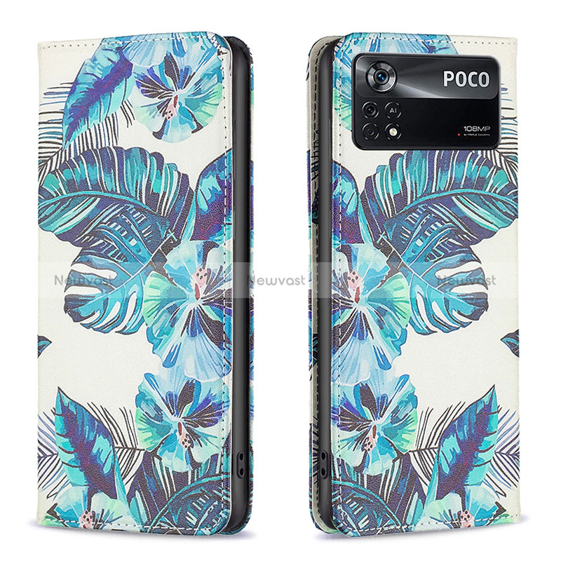 Leather Case Stands Fashionable Pattern Flip Cover Holder B05F for Xiaomi Poco X4 Pro 5G Sky Blue
