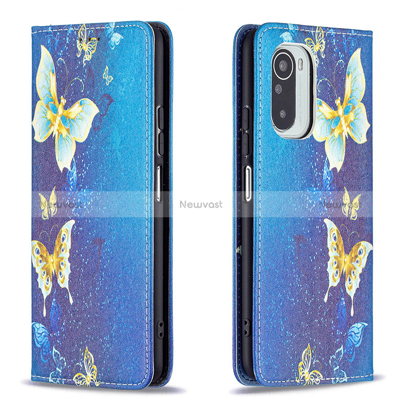 Leather Case Stands Fashionable Pattern Flip Cover Holder B05F for Xiaomi Redmi K40 Pro 5G Blue