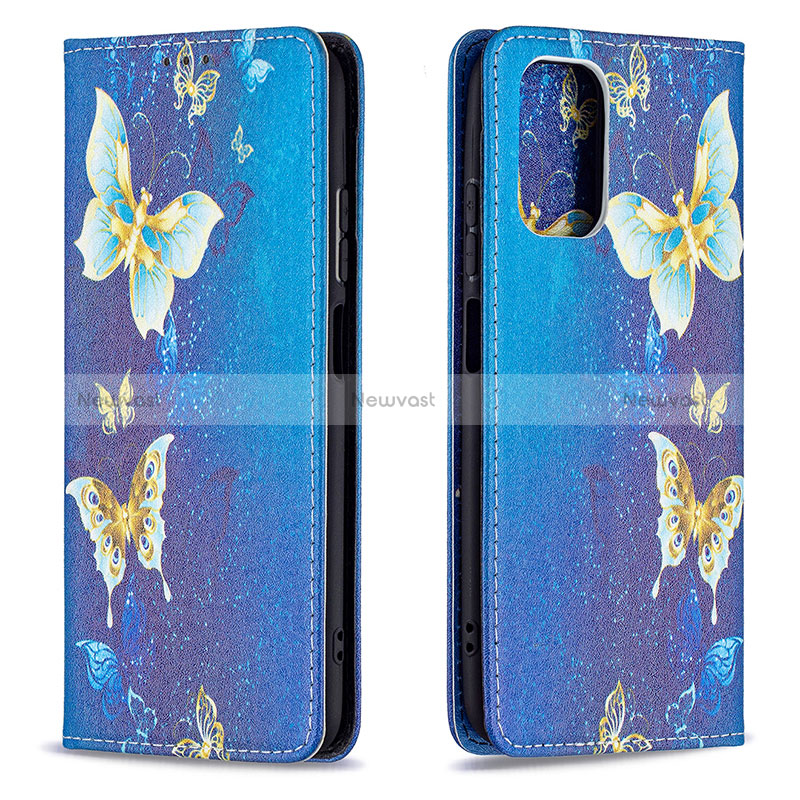 Leather Case Stands Fashionable Pattern Flip Cover Holder B05F for Xiaomi Redmi Note 10 4G Blue