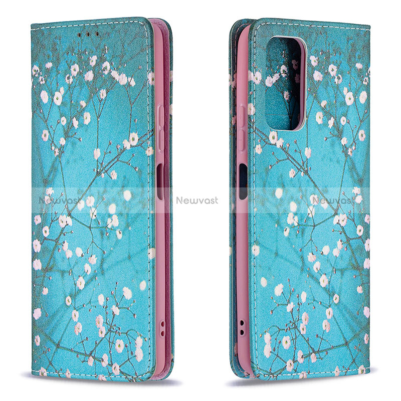 Leather Case Stands Fashionable Pattern Flip Cover Holder B05F for Xiaomi Redmi Note 10 Pro Max Cyan