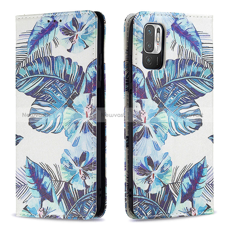 Leather Case Stands Fashionable Pattern Flip Cover Holder B05F for Xiaomi Redmi Note 10T 5G Sky Blue