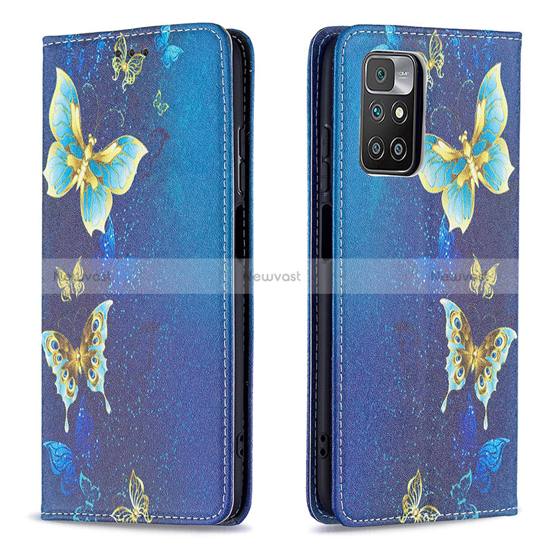 Leather Case Stands Fashionable Pattern Flip Cover Holder B05F for Xiaomi Redmi Note 11 4G (2021) Blue
