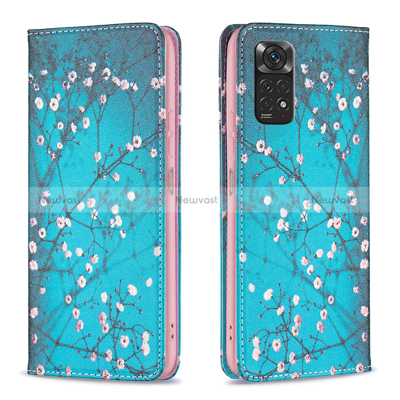 Leather Case Stands Fashionable Pattern Flip Cover Holder B05F for Xiaomi Redmi Note 11S 4G Cyan