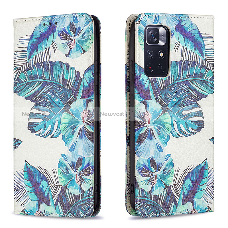 Leather Case Stands Fashionable Pattern Flip Cover Holder B05F for Xiaomi Redmi Note 11S 5G Sky Blue