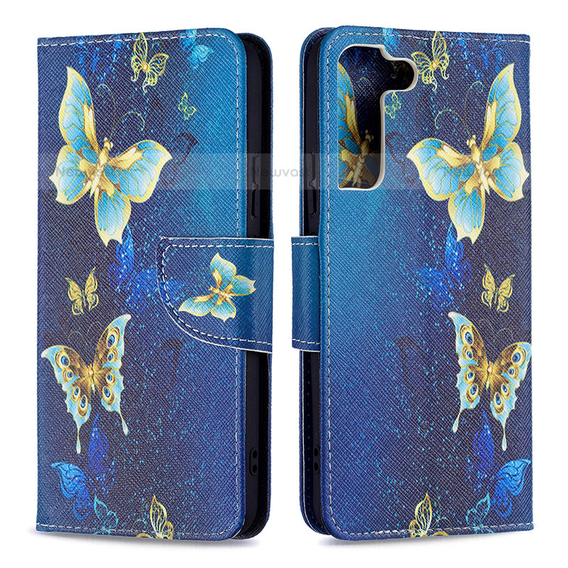 Leather Case Stands Fashionable Pattern Flip Cover Holder B09F for Samsung Galaxy S21 FE 5G Blue