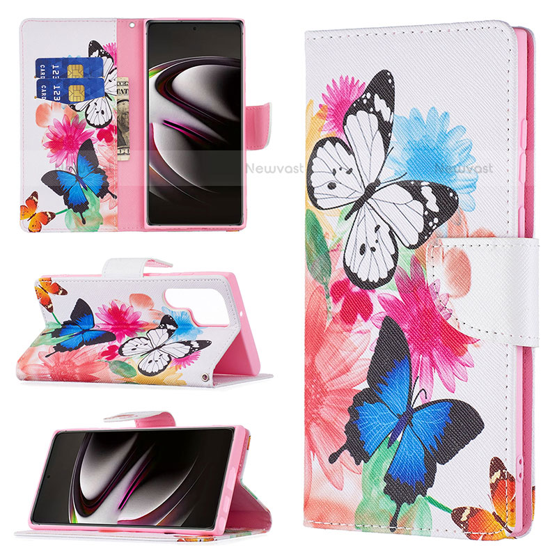 Leather Case Stands Fashionable Pattern Flip Cover Holder B09F for Samsung Galaxy S21 Ultra 5G