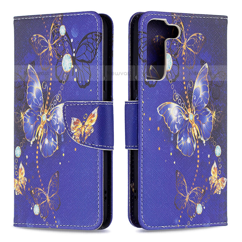 Leather Case Stands Fashionable Pattern Flip Cover Holder B09F for Samsung Galaxy S23 Plus 5G Navy Blue