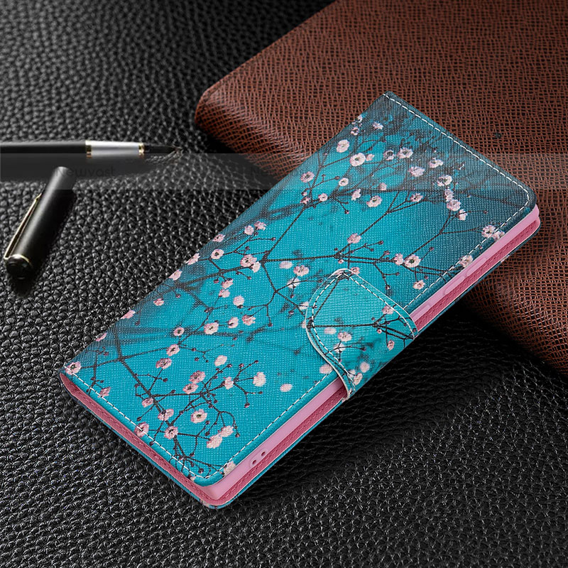 Leather Case Stands Fashionable Pattern Flip Cover Holder B09F for Samsung Galaxy S23 Ultra 5G Blue