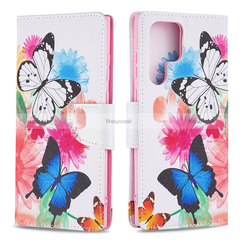 Leather Case Stands Fashionable Pattern Flip Cover Holder B09F for Samsung Galaxy S24 Ultra 5G