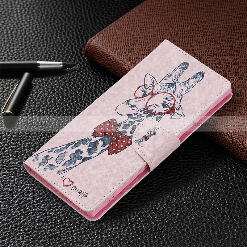 Leather Case Stands Fashionable Pattern Flip Cover Holder B09F for Samsung Galaxy S24 Ultra 5G Pink