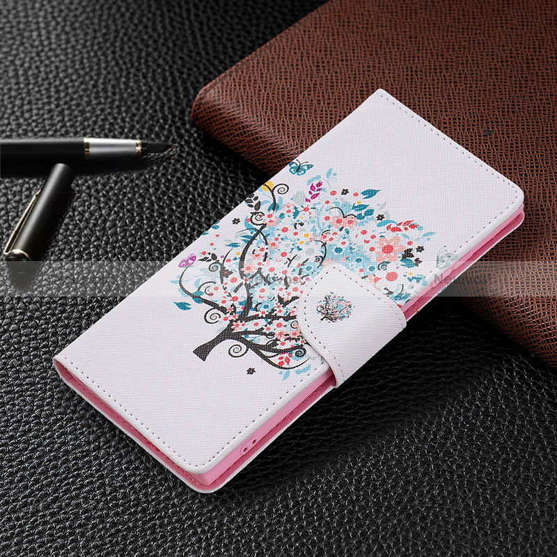 Leather Case Stands Fashionable Pattern Flip Cover Holder B09F for Samsung Galaxy S24 Ultra 5G White