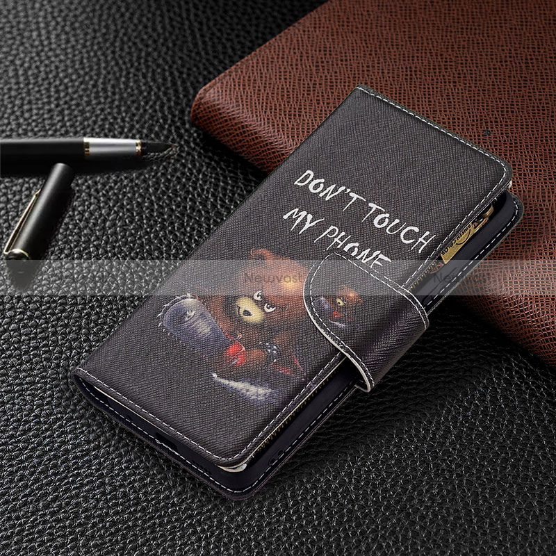 Leather Case Stands Fashionable Pattern Flip Cover Holder BF3 for Xiaomi Redmi Note 10 Pro Max Dark Gray