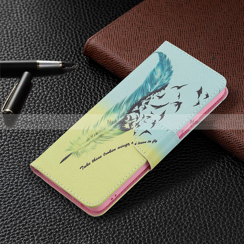 Leather Case Stands Fashionable Pattern Flip Cover Holder BF4 for Xiaomi Redmi Note 10 Pro 4G Matcha Green