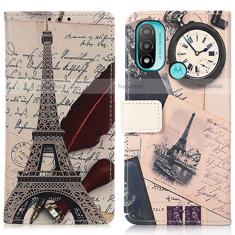 Leather Case Stands Fashionable Pattern Flip Cover Holder D02Y for Motorola Moto E20 Gray