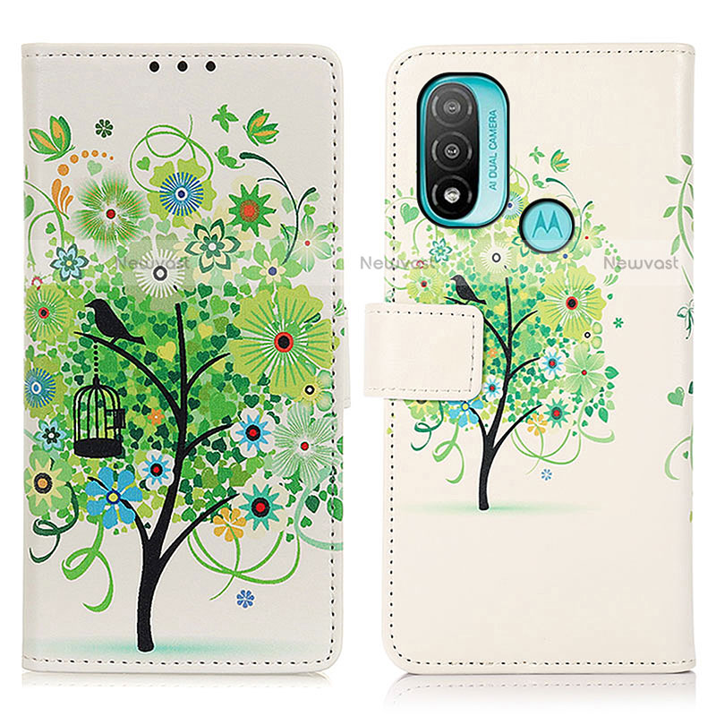 Leather Case Stands Fashionable Pattern Flip Cover Holder D02Y for Motorola Moto E20 Green