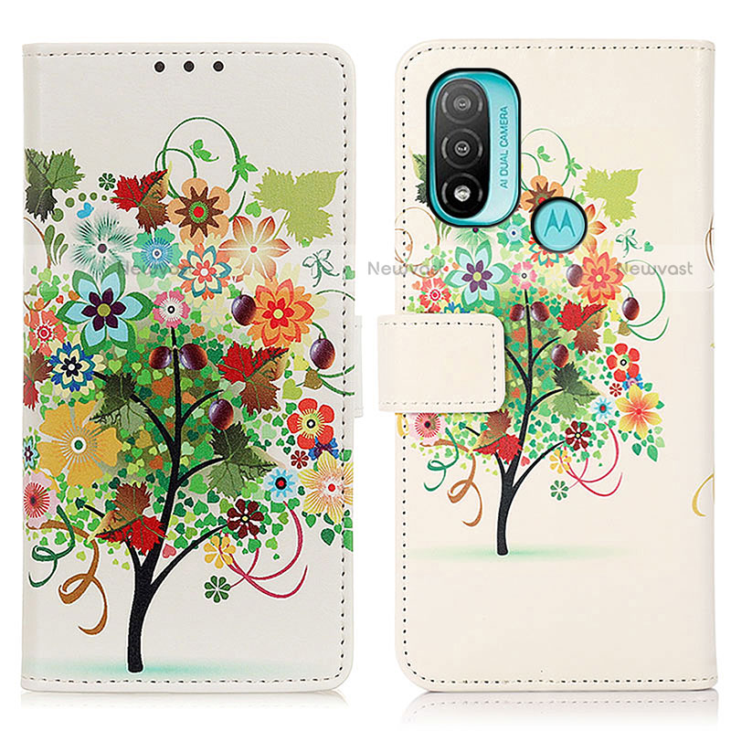 Leather Case Stands Fashionable Pattern Flip Cover Holder D02Y for Motorola Moto E30 Colorful