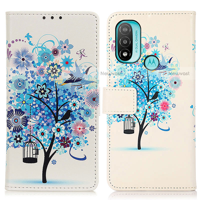 Leather Case Stands Fashionable Pattern Flip Cover Holder D02Y for Motorola Moto E40 Blue