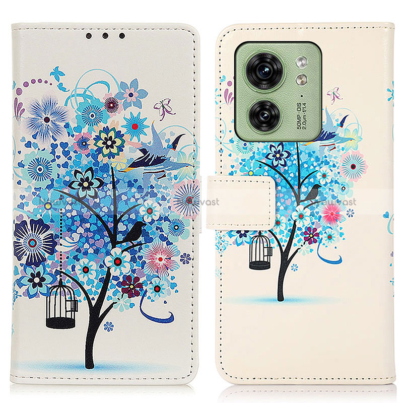 Leather Case Stands Fashionable Pattern Flip Cover Holder D02Y for Motorola Moto Edge (2023) 5G Blue