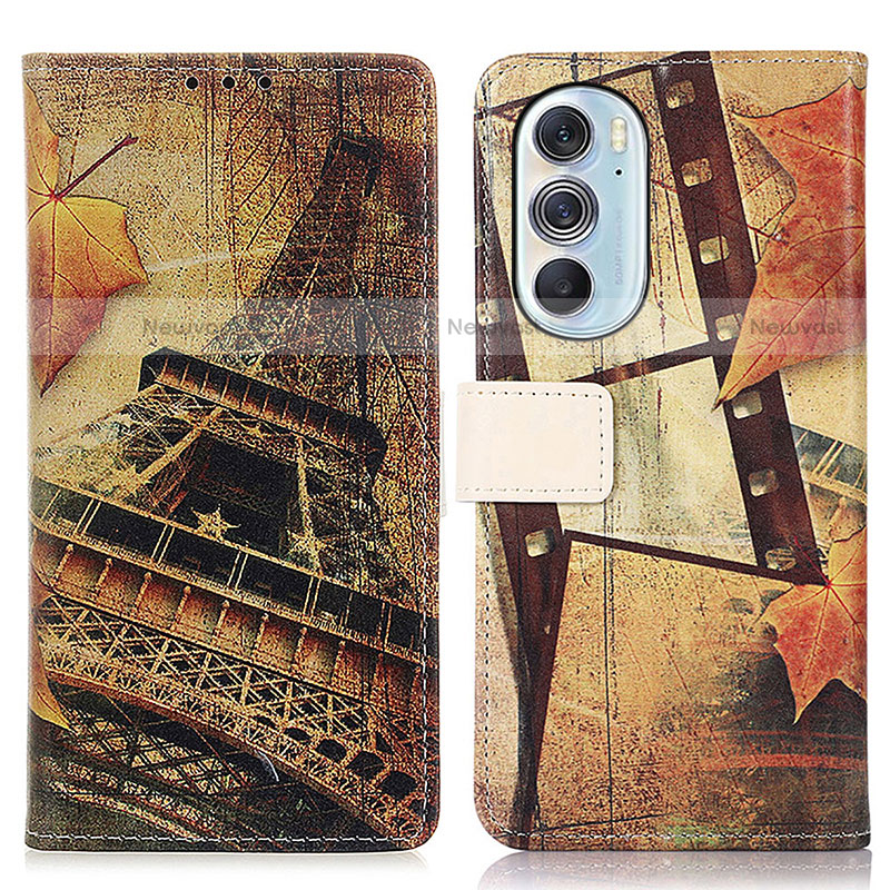 Leather Case Stands Fashionable Pattern Flip Cover Holder D02Y for Motorola Moto Edge 30 Pro 5G Brown