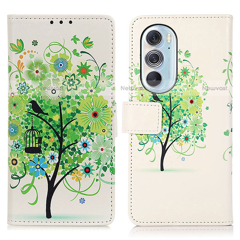 Leather Case Stands Fashionable Pattern Flip Cover Holder D02Y for Motorola Moto Edge Plus (2022) 5G Green