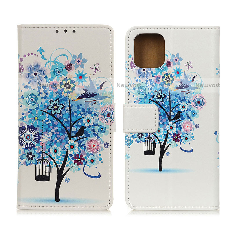 Leather Case Stands Fashionable Pattern Flip Cover Holder D02Y for Motorola Moto Edge S 5G Blue