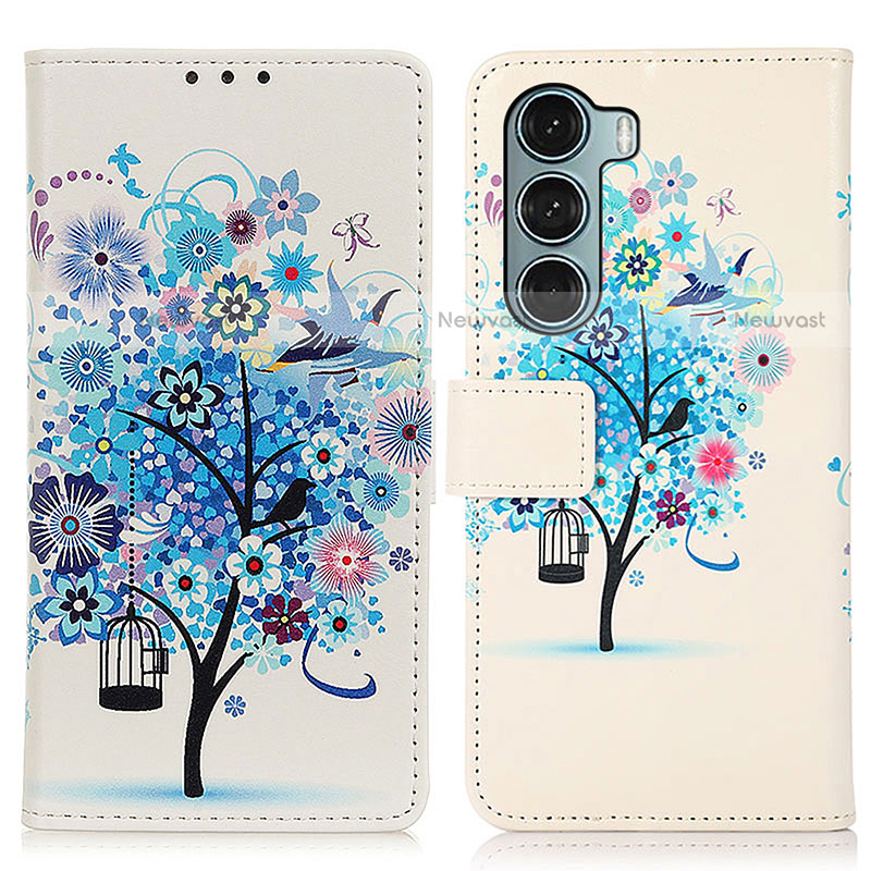 Leather Case Stands Fashionable Pattern Flip Cover Holder D02Y for Motorola Moto Edge S30 5G Blue