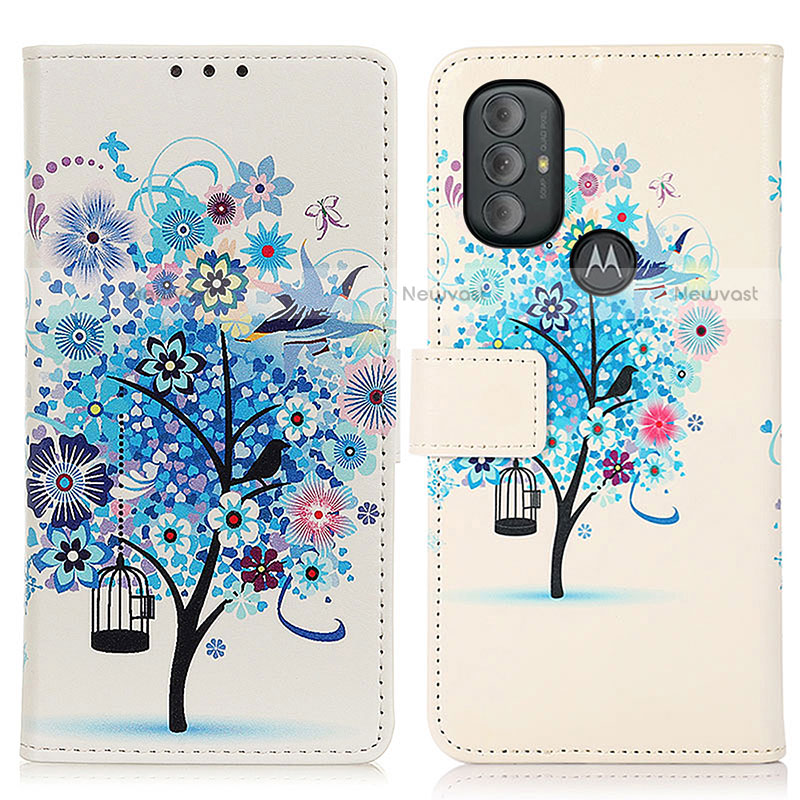 Leather Case Stands Fashionable Pattern Flip Cover Holder D02Y for Motorola Moto G Play (2023) Blue