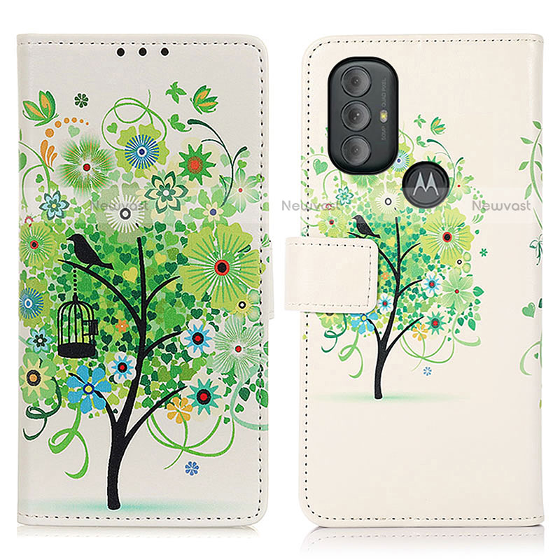 Leather Case Stands Fashionable Pattern Flip Cover Holder D02Y for Motorola Moto G Power (2022) Green