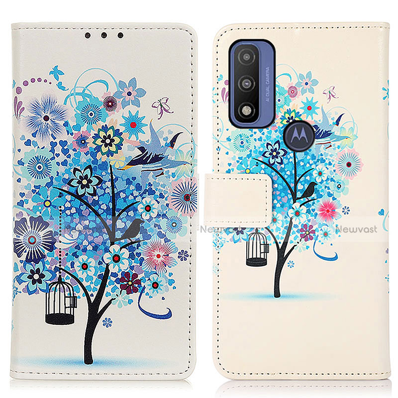 Leather Case Stands Fashionable Pattern Flip Cover Holder D02Y for Motorola Moto G Pure Blue